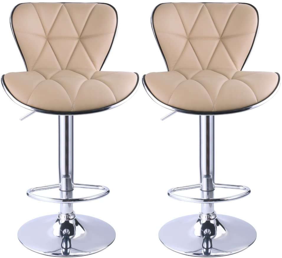 Shell Back Adjustable Swivel Bar Stools Khaki (Set of 2 ) - HOMEKOKO