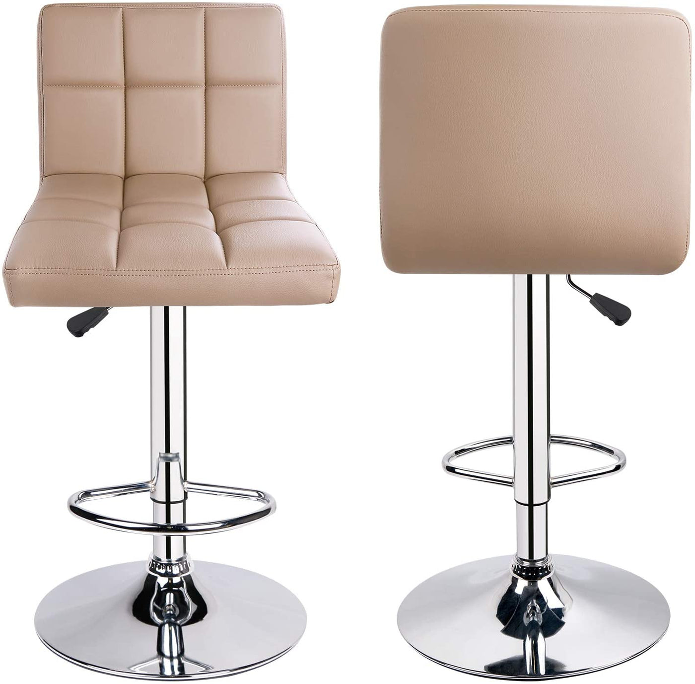 Square Swivel Adjustable Height Bar Stools Khaki (Set of 2 ) - HOMEKOKO