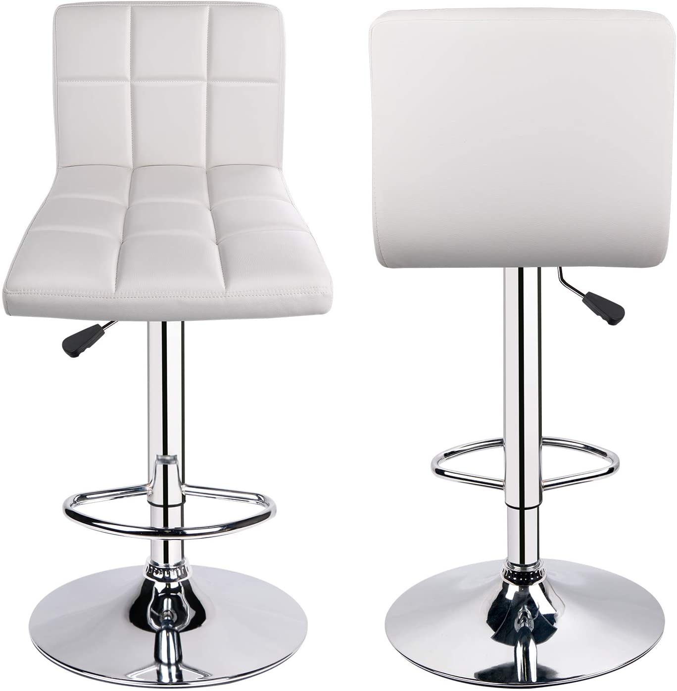Square Swivel Adjustable Height Bar Stools White (Set of 2) - HOMEKOKO