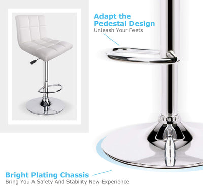Square Swivel Adjustable Height Bar Stools White (Set of 2) - HOMEKOKO