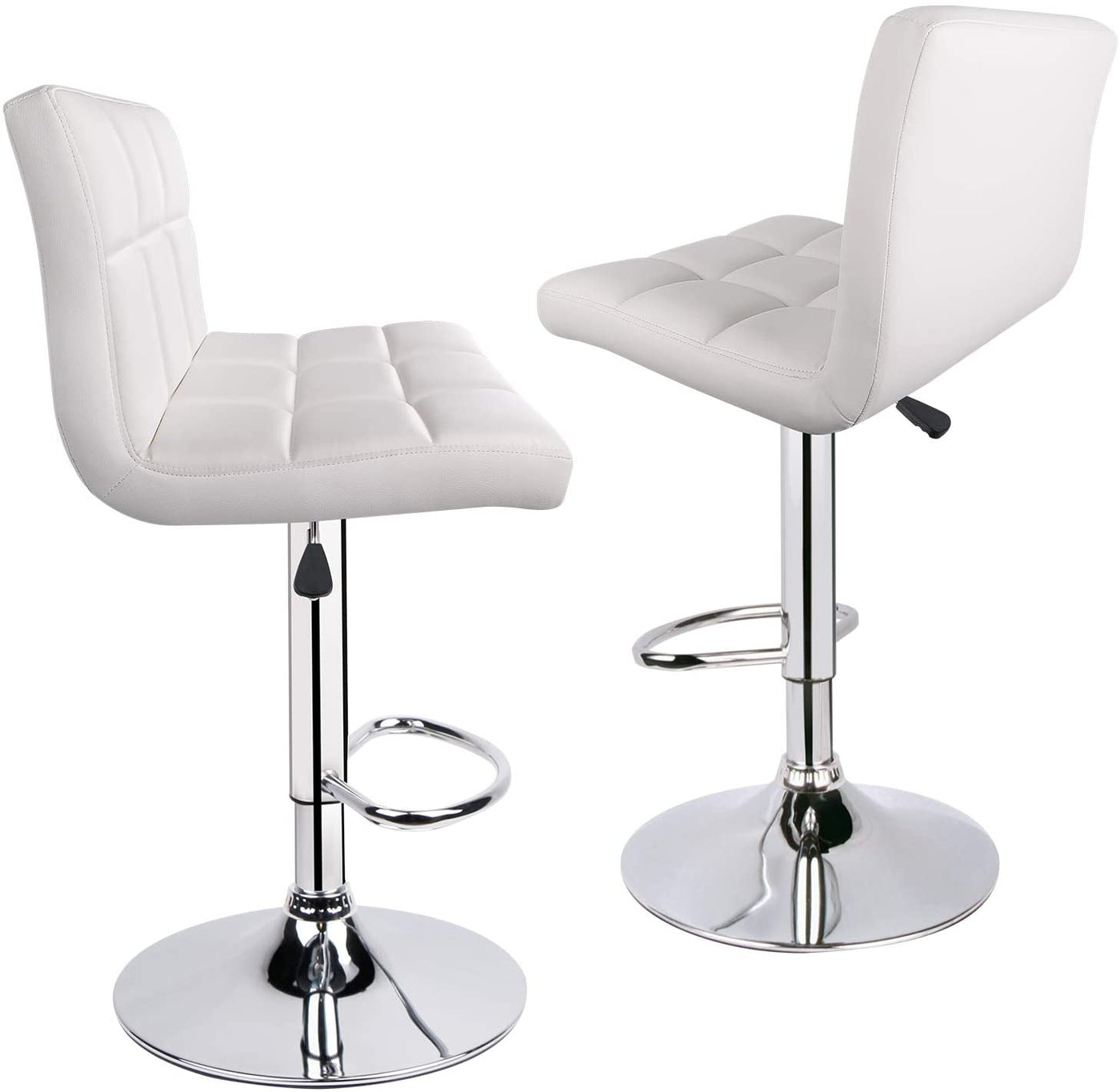 Square Swivel Adjustable Height Bar Stools White (Set of 2) - HOMEKOKO