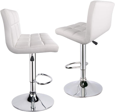 Square Swivel Adjustable Height Bar Stools White (Set of 2) - HOMEKOKO