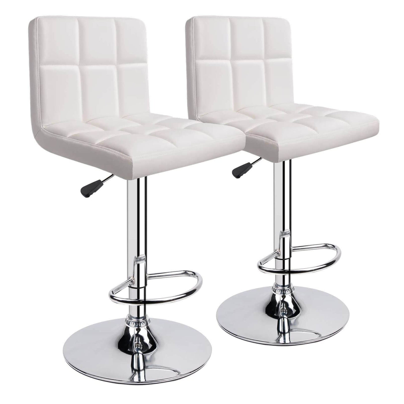 Square Swivel Adjustable Height Bar Stools White (Set of 2) - HOMEKOKO