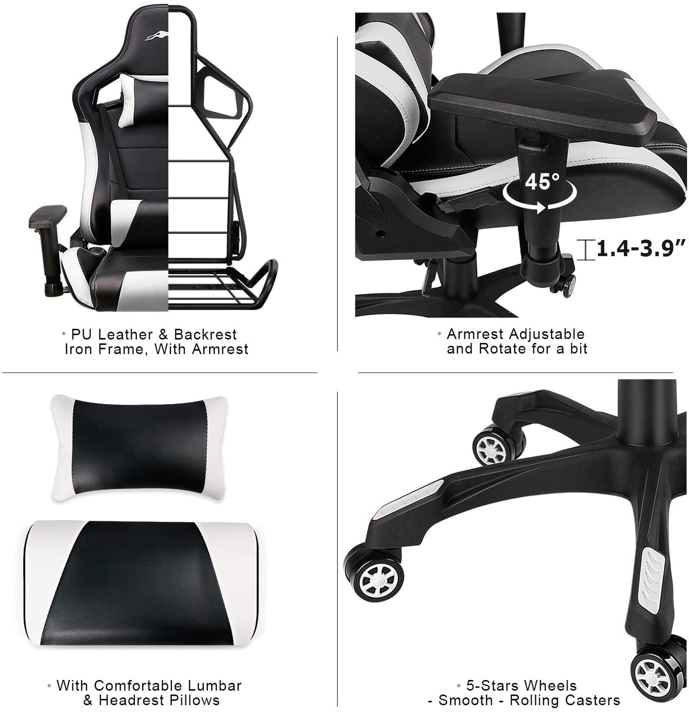 Swivel Gaming Chair with Adjustable Armrest White - HOMEKOKO