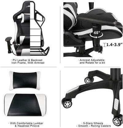 Swivel Gaming Chair with Adjustable Armrest White - HOMEKOKO